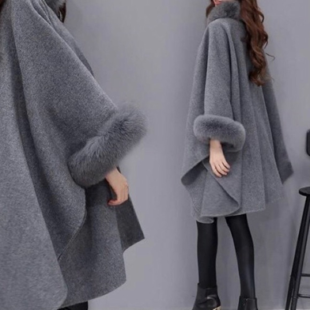 😱*LAST ONE* Knee-Length Cape Poncho Coat Faux Fur - Picture 5 of 7
